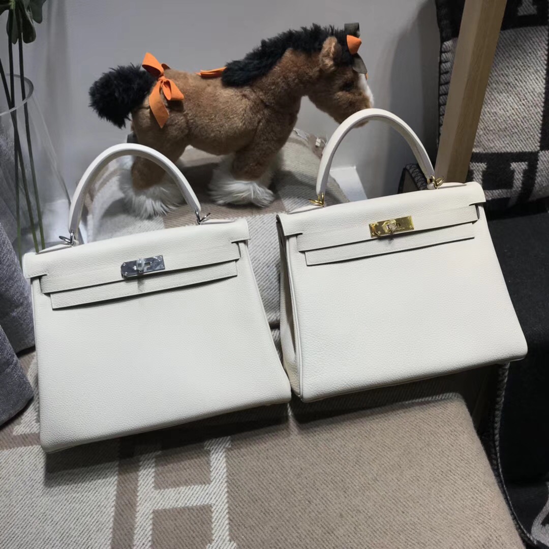 愛馬仕凱莉包Hermes Kelly 28cm Togo小牛皮 CK10 Craie 奶昔白金扣內縫