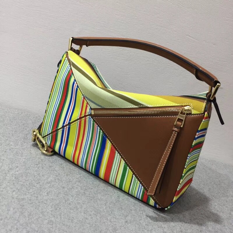 loewe 彩色條紋棉質帆布Puzzle Stripes Bag Multicolor canvas/classic calf