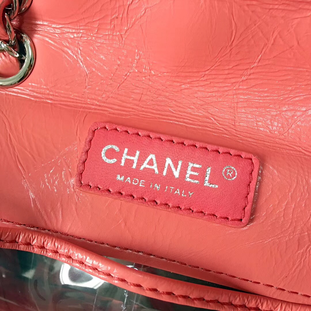 chanel 2018早春系列粉红皺紋小牛皮 PVC 口蓋包Flap bag backpack bag