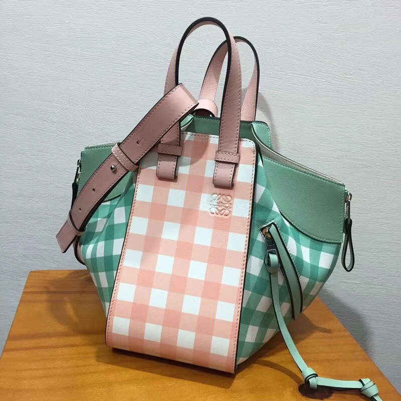 loewe  Hammock Gingham Small Bag Salmon/Sea-Water Green