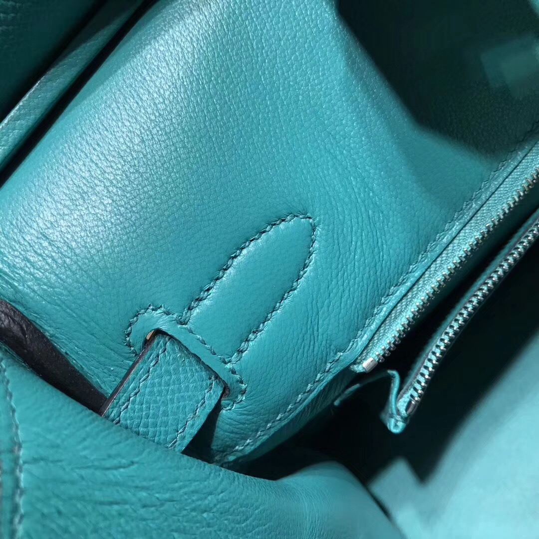 愛馬仕最出名的包袋Hermes birkin 30cm epsom 7f孔雀藍 blue paon  银扣金屬
