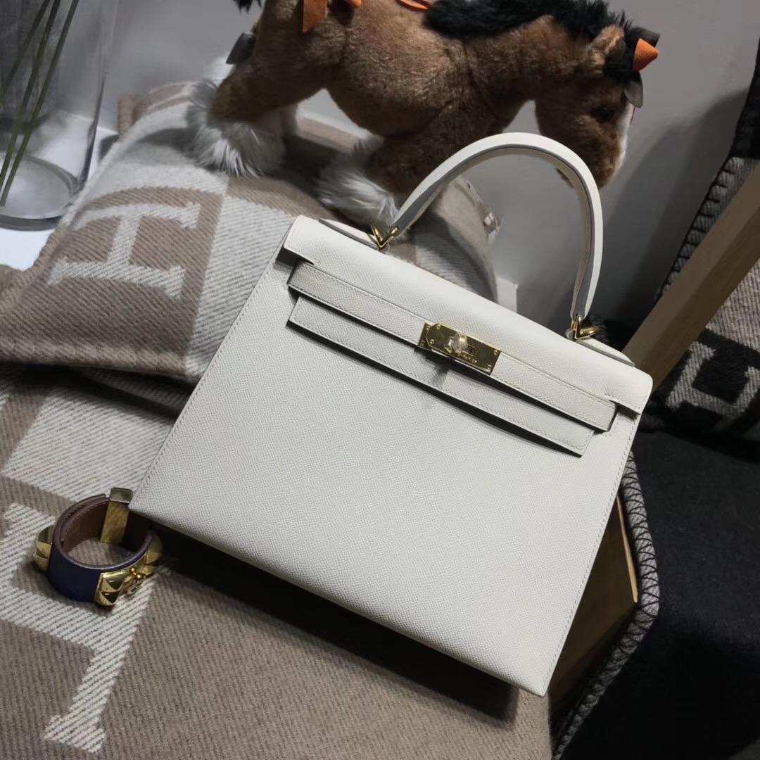 Hermes Kelly 28cm Epsom CC10 Craie 奶昔白外縫 金扣 素色系列首選