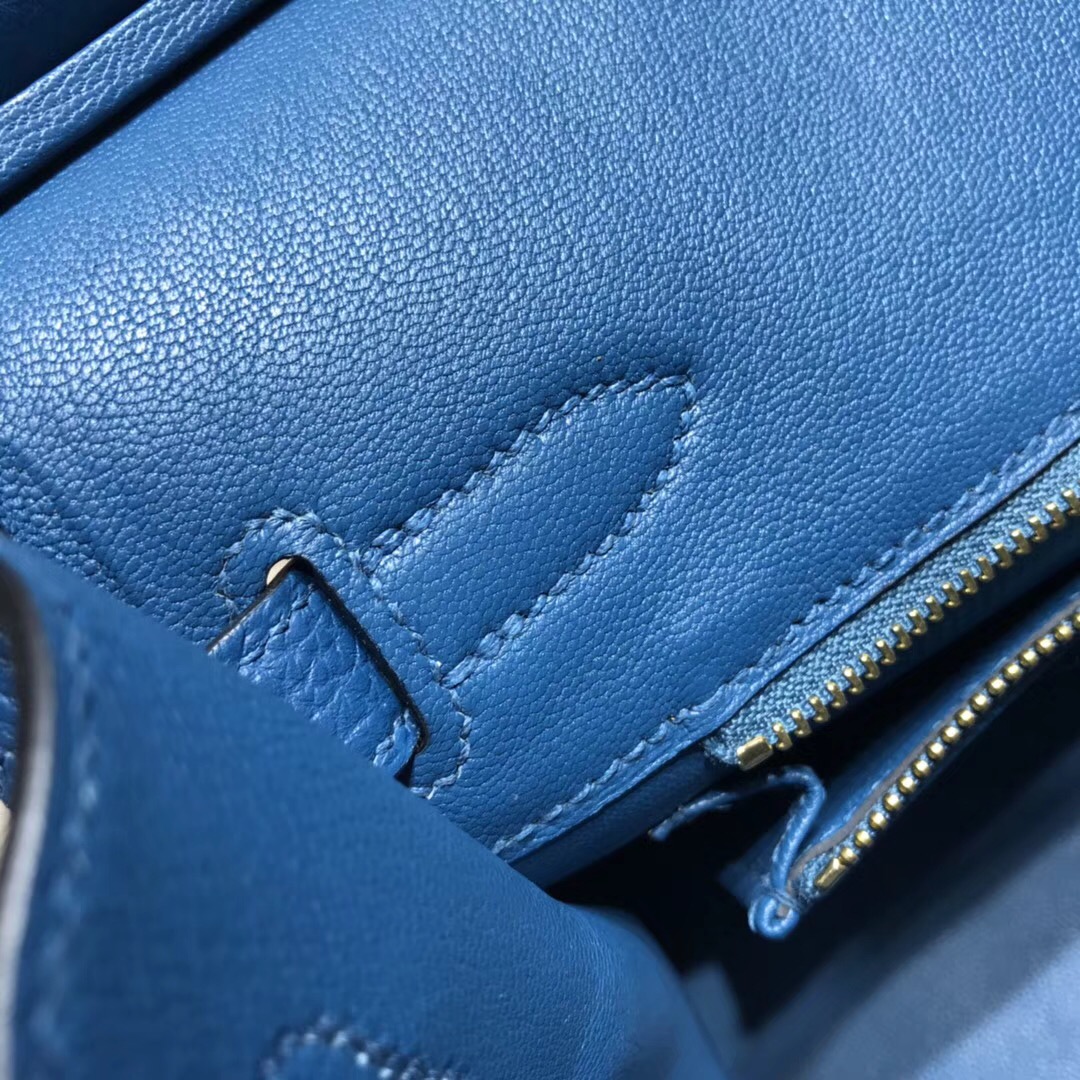 Hermes鉑金包Birkin Togo小牛皮30cm s7加利西亞藍 blue de galice金扣金屬