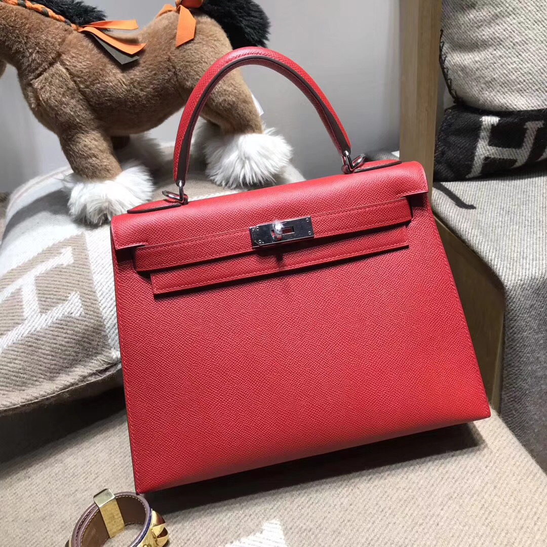 Hermes Kelly 28cm Epsom Q5 Rouge Cossacks 草莓红 国旗红