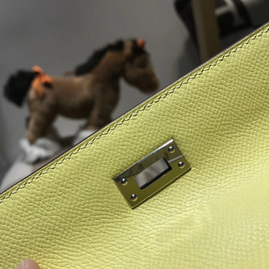 Hermes Kelly包 25cm Epsom 1Z Jaune Poussin小雞黃外縫銀扣