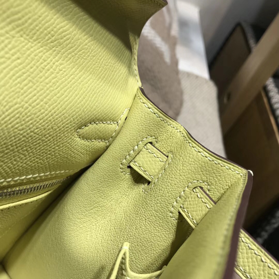 Hermes Kelly包 25cm Epsom 1Z Jaune Poussin小雞黃外縫銀扣