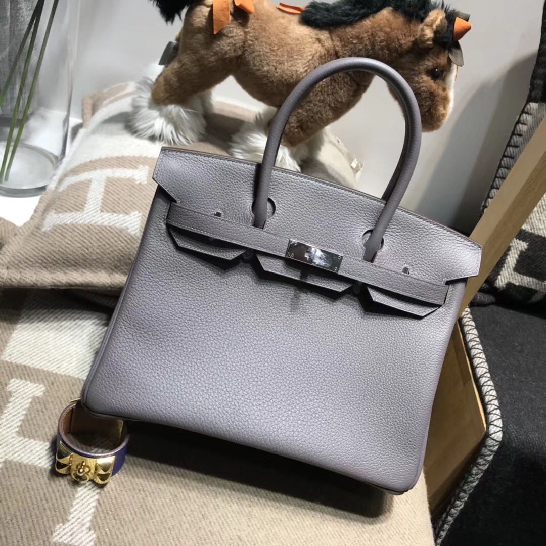 Hermes鉑金包Birkin  togo 30CM 8F Etain錫器灰 银扣金屬