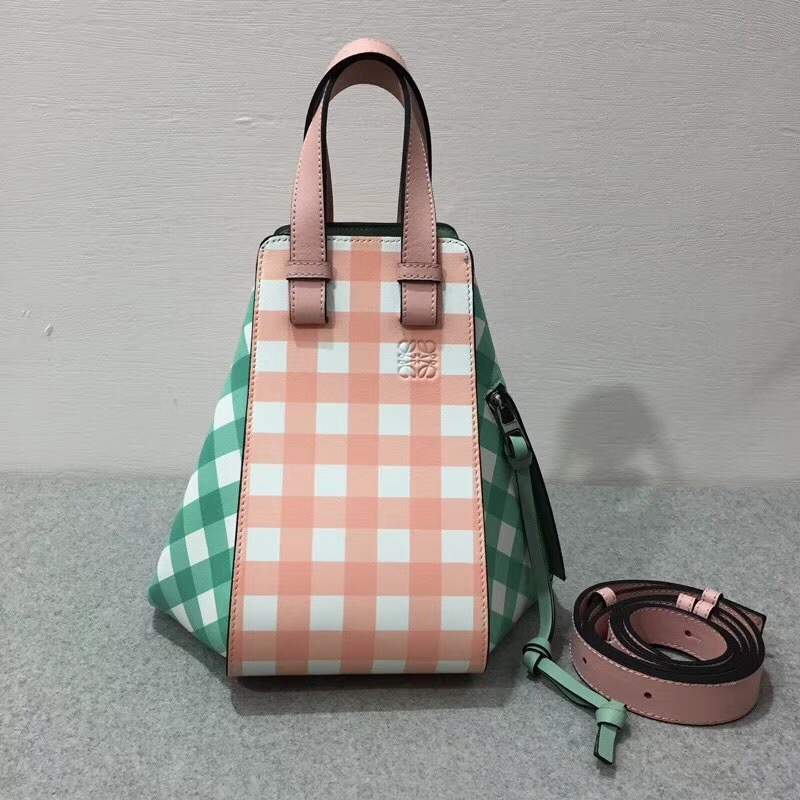 loewe  Hammock Gingham Small Bag Salmon/Sea-Water Green