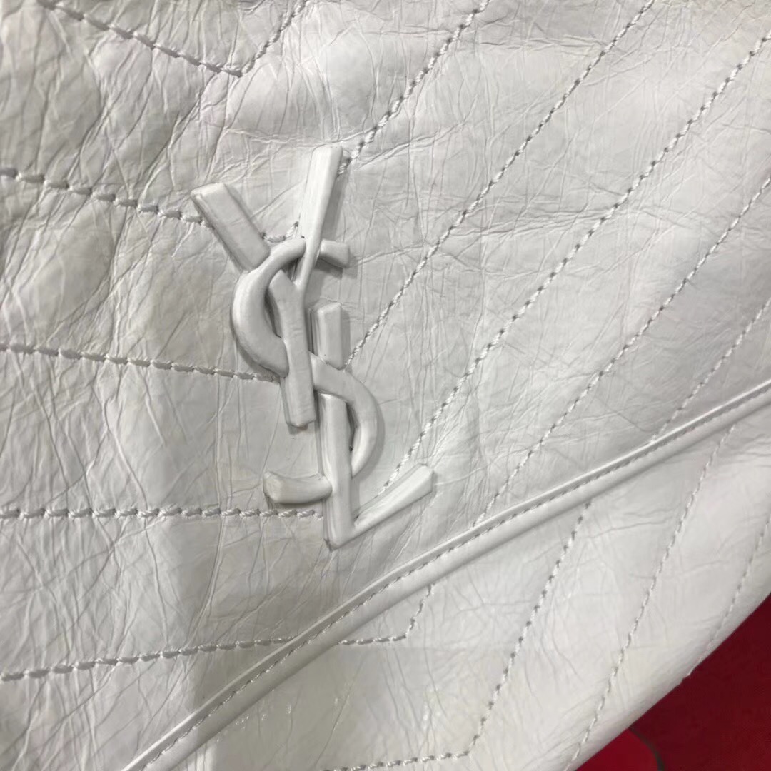 YSL Niki bags large niki chain bag in crinkled and quilted white leather