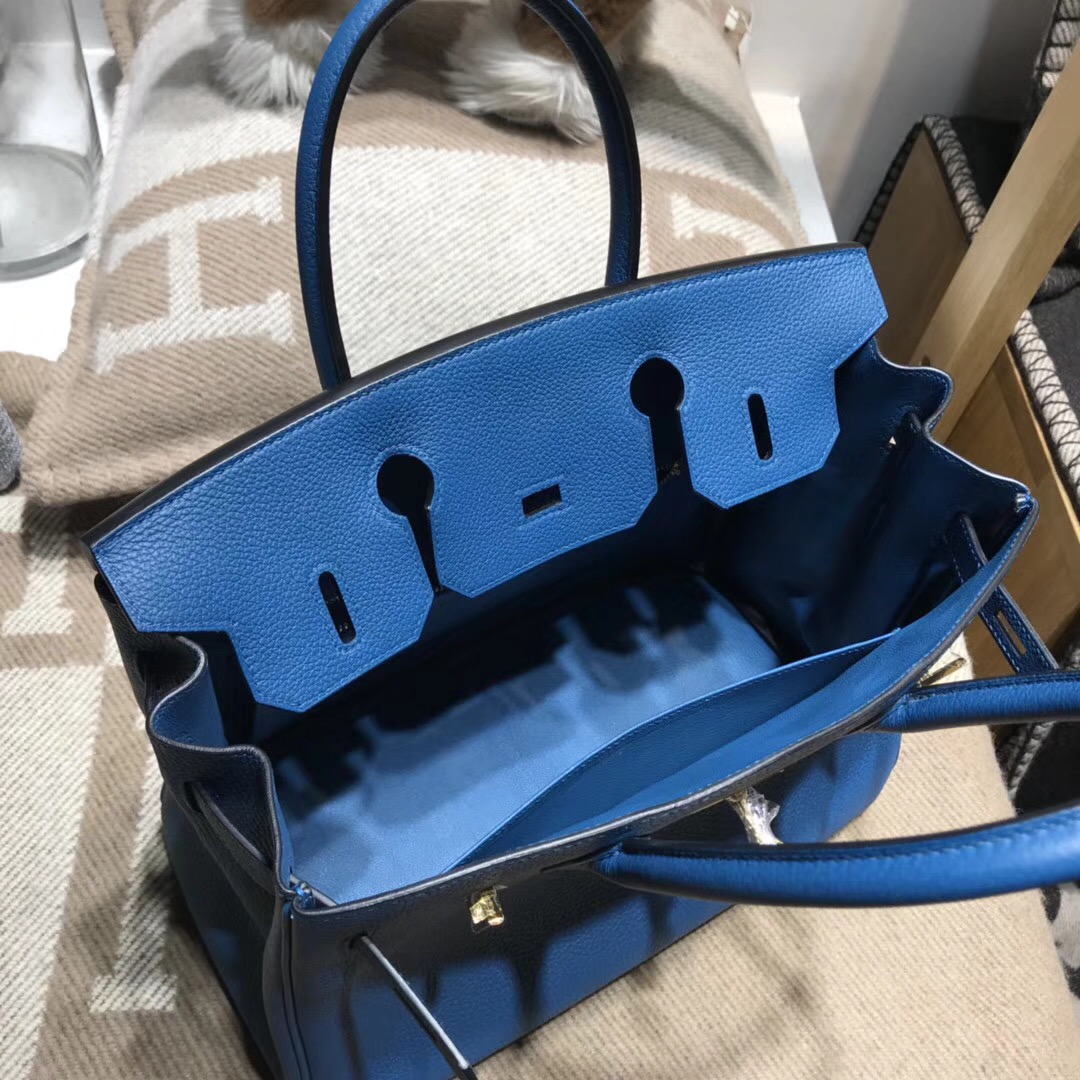 Hermes鉑金包Birkin Togo小牛皮30cm s7加利西亞藍 blue de galice金扣金屬