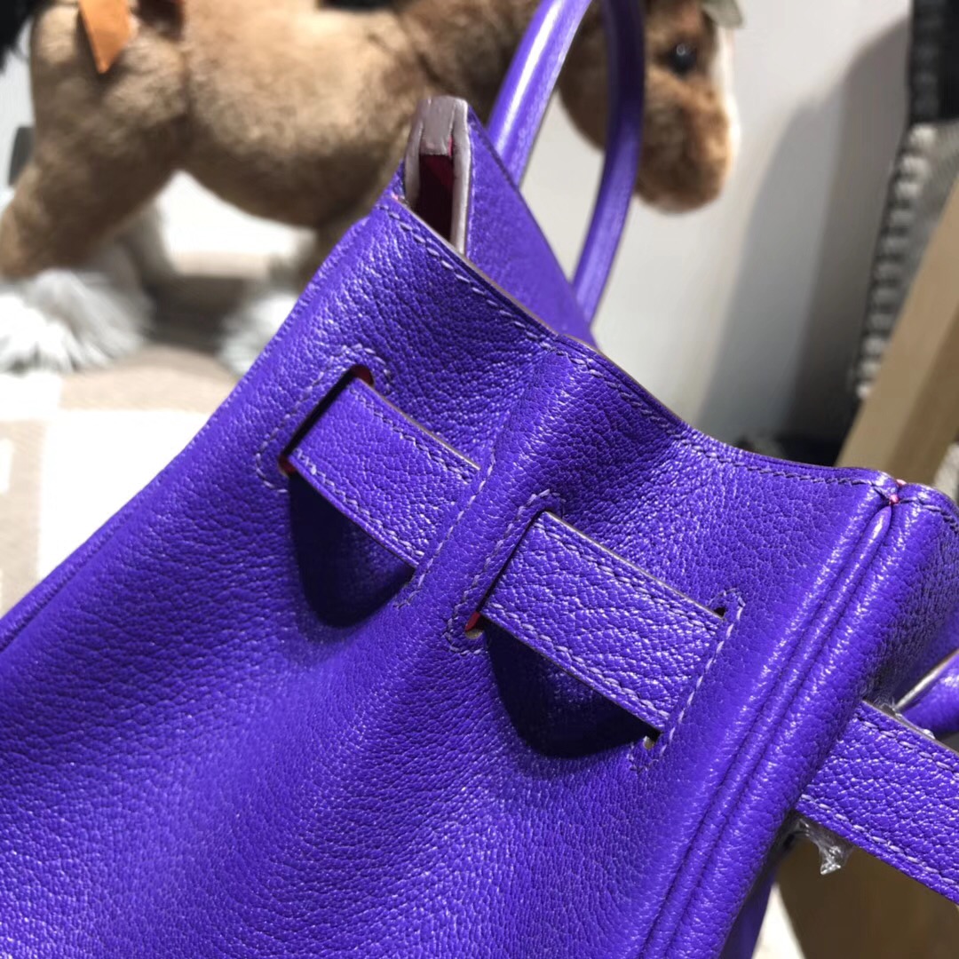 Hermes birkin 30cm山羊皮chevre myzore拼P9 Anemone海葵紫/內裏5R艷桃紅 銀扣馬蹄印