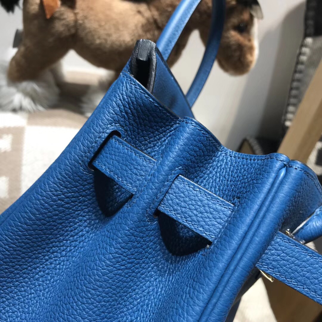 Hermes鉑金包Birkin Togo小牛皮30cm s7加利西亞藍 blue de galice金扣金屬