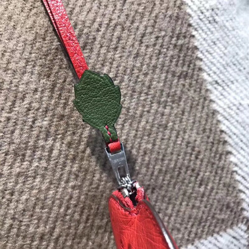 Hermes birkin kelly包 掛飾 國旗紅色南非鴕鳥皮 零錢包 草莓形狀掛件
