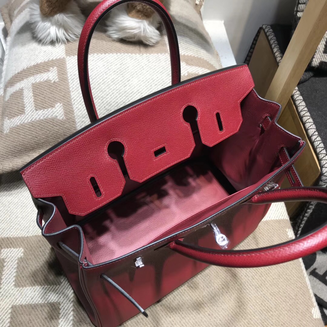 Hermes鉑金包birkin 30cm EPsom K1 Rouge Grenat 石榴紅 銀扣金屬