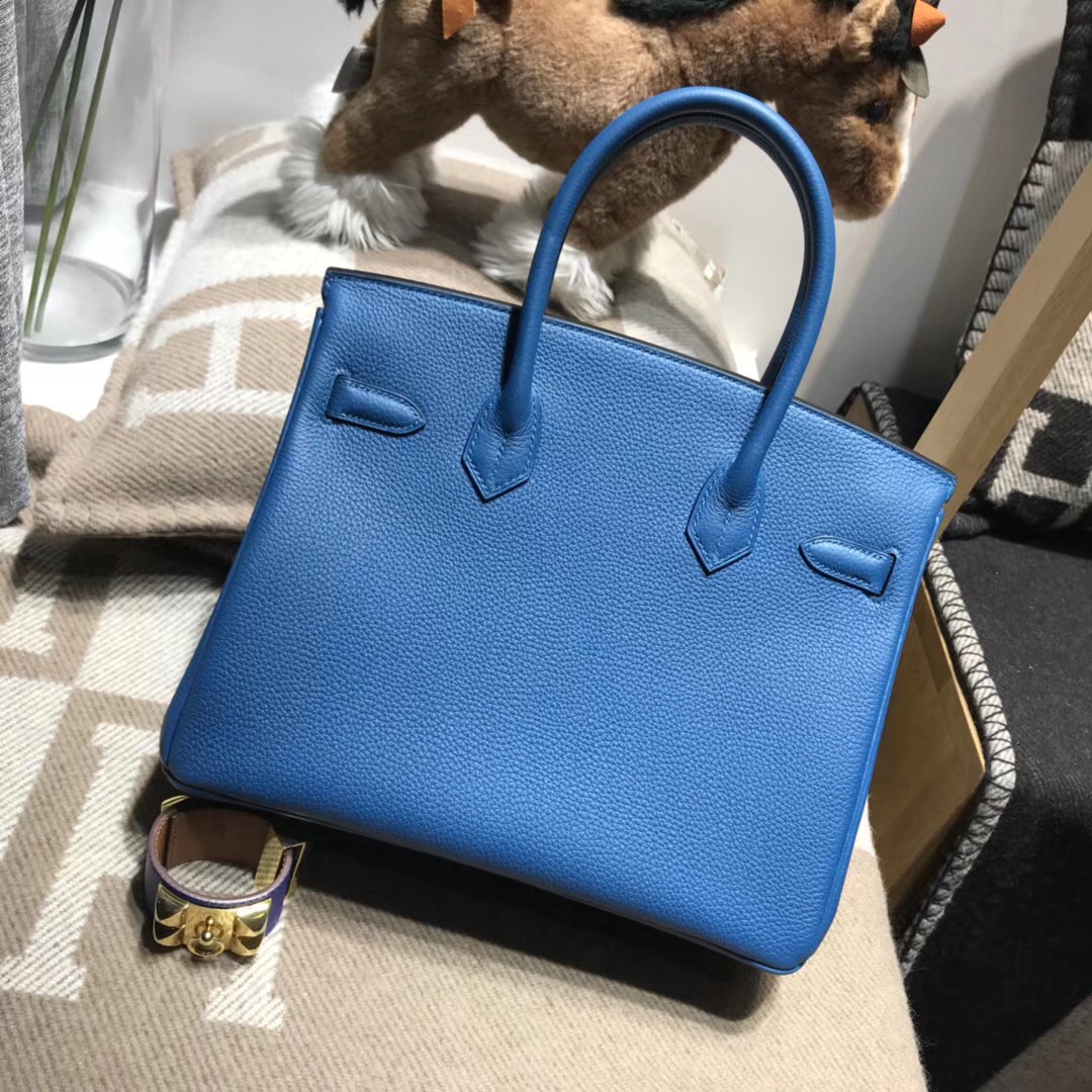 Hermes Birkin Togo 小牛皮 30cm s7加利西亞藍blue de galice银扣金屬