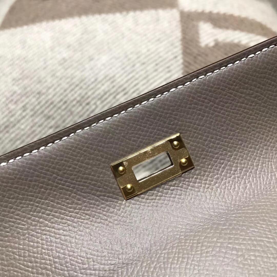 愛馬仕Hermes Mini kelly epsom CK18 Etoupe 大象灰金扣