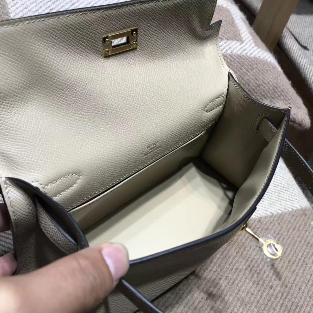 愛馬仕Hermes mini kelly epsom S2 Trench風衣灰 超級氣質百搭顏色 金扣