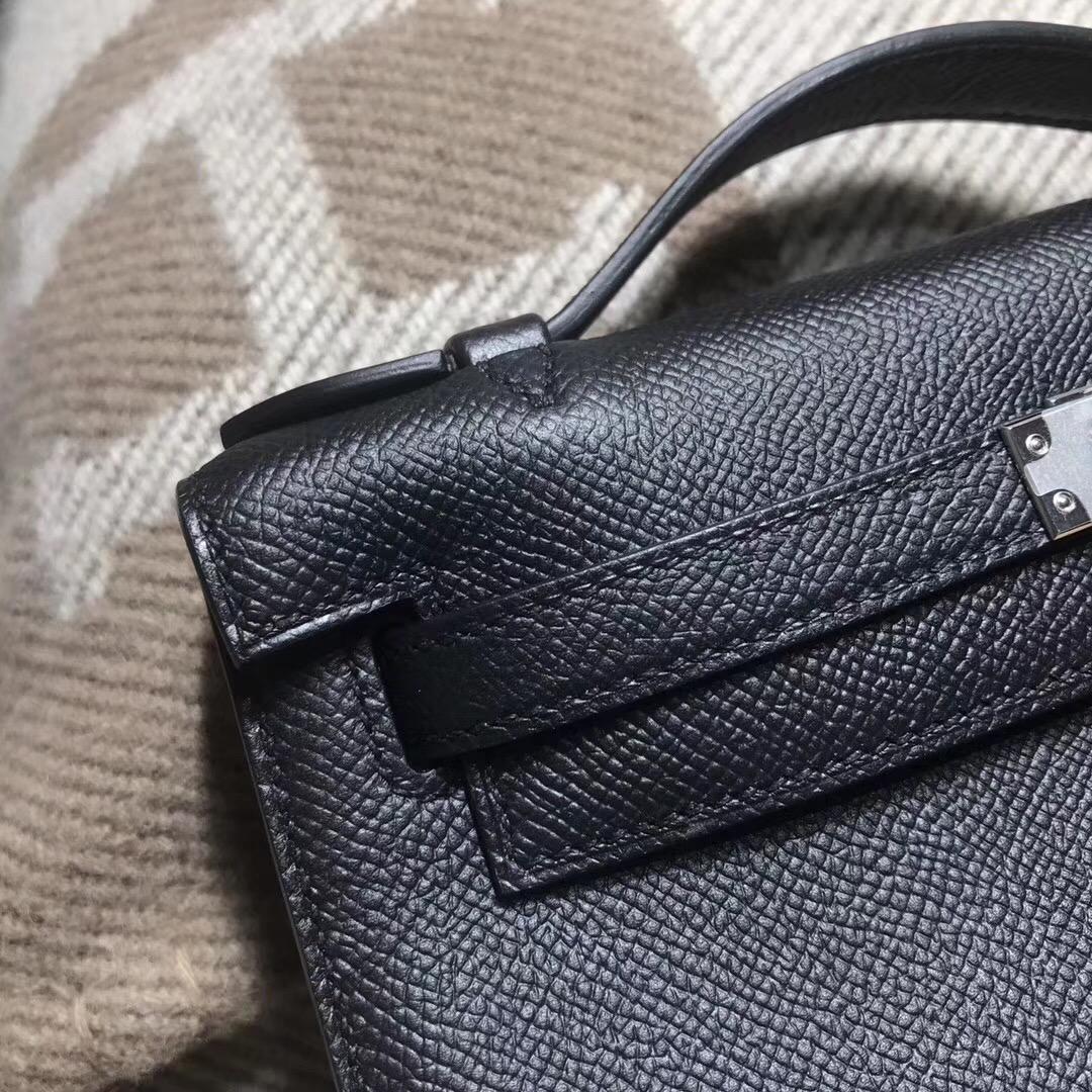 愛馬仕Hermes Mini kelly Epsom CK89 Nior 宴會首選 黑色銀扣