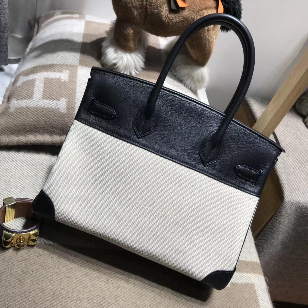 愛馬仕Hermes Birkin 30 Bag 帆布配 Swift calfskin小牛皮CK89 nior 金扣