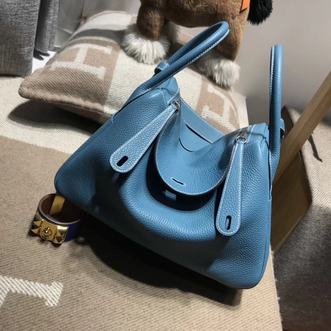 Hermes Lindy bag 30 togo小牛皮 CK75 Blue Jean 牛仔蓝 银扣金屬