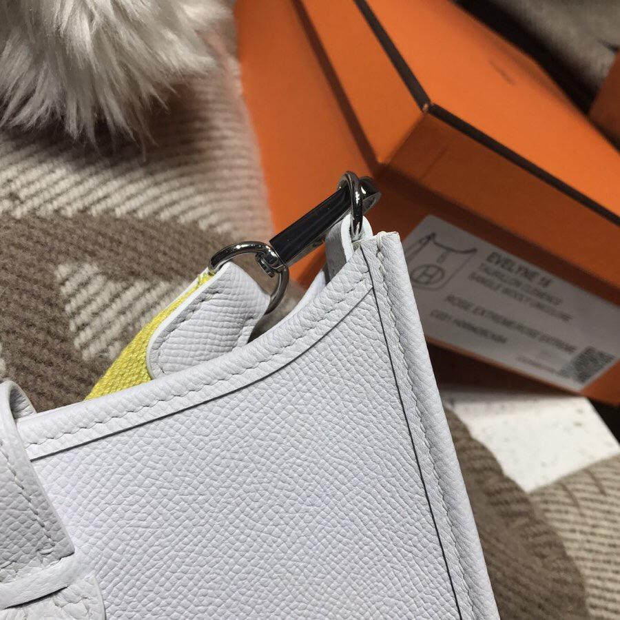 愛馬仕Hermes Eveylne Mini Epsom 純白色CK01 Blanc 小雞黃肩帶