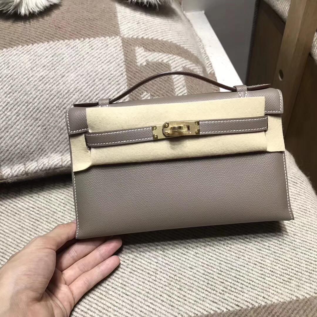 愛馬仕Hermes Mini kelly epsom CK18 Etoupe 大象灰金扣