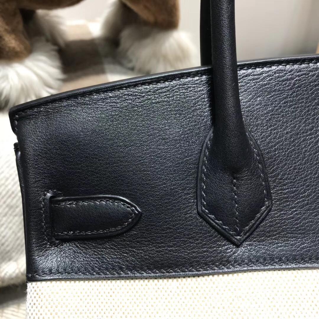 愛馬仕Hermes Birkin 30 Bag 帆布配 Swift calfskin小牛皮CK89 nior 銀扣