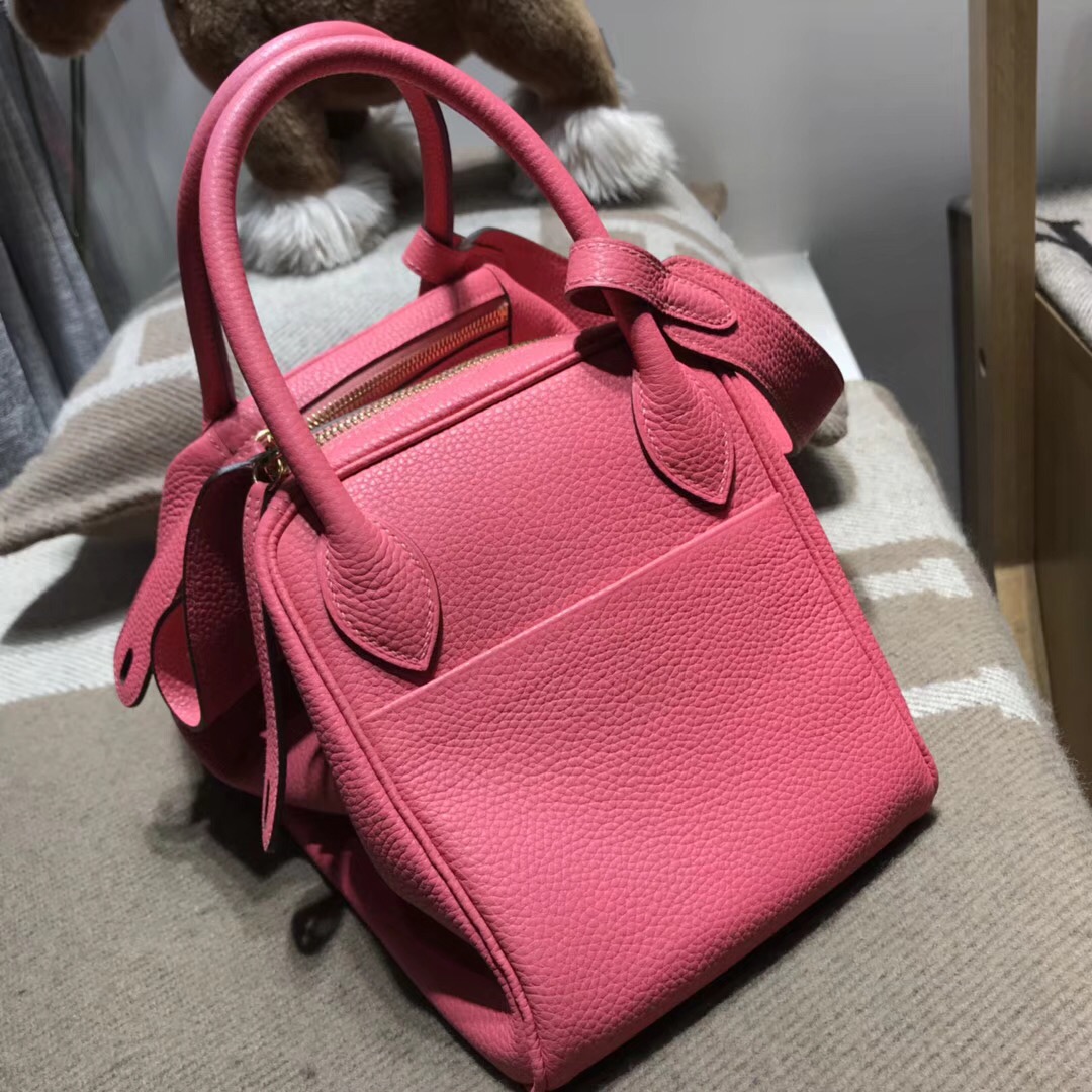 Hermes Lindy bag 30cm Togo 8W Rose Azalee新唇膏粉色 金扣金屬