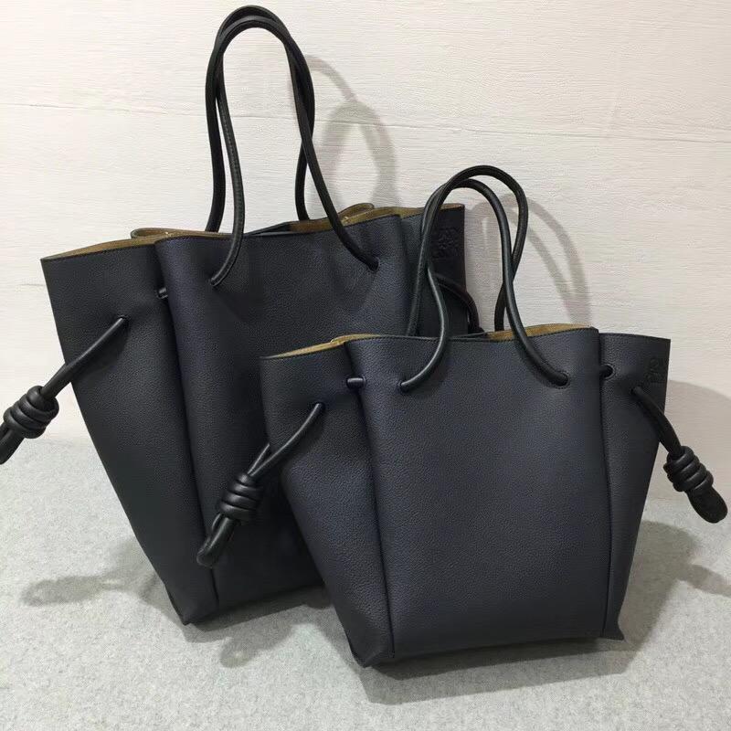 loewe Flamenco Knot Tote Small Bag 柔軟天然牛皮黑蓝色