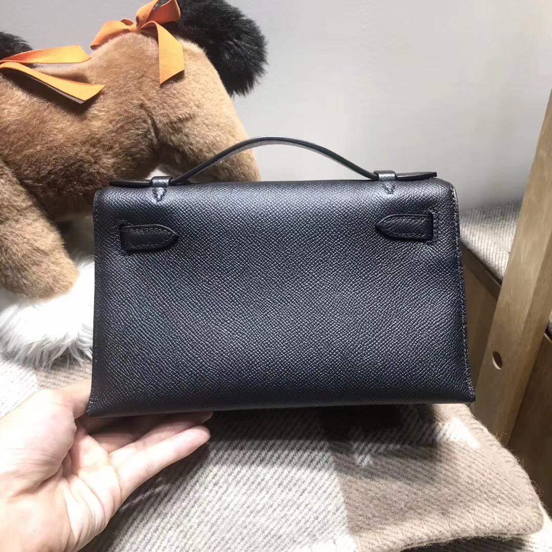 愛馬仕Hermes Mini kelly Epsom CK89 Nior 宴會首選 黑色銀扣