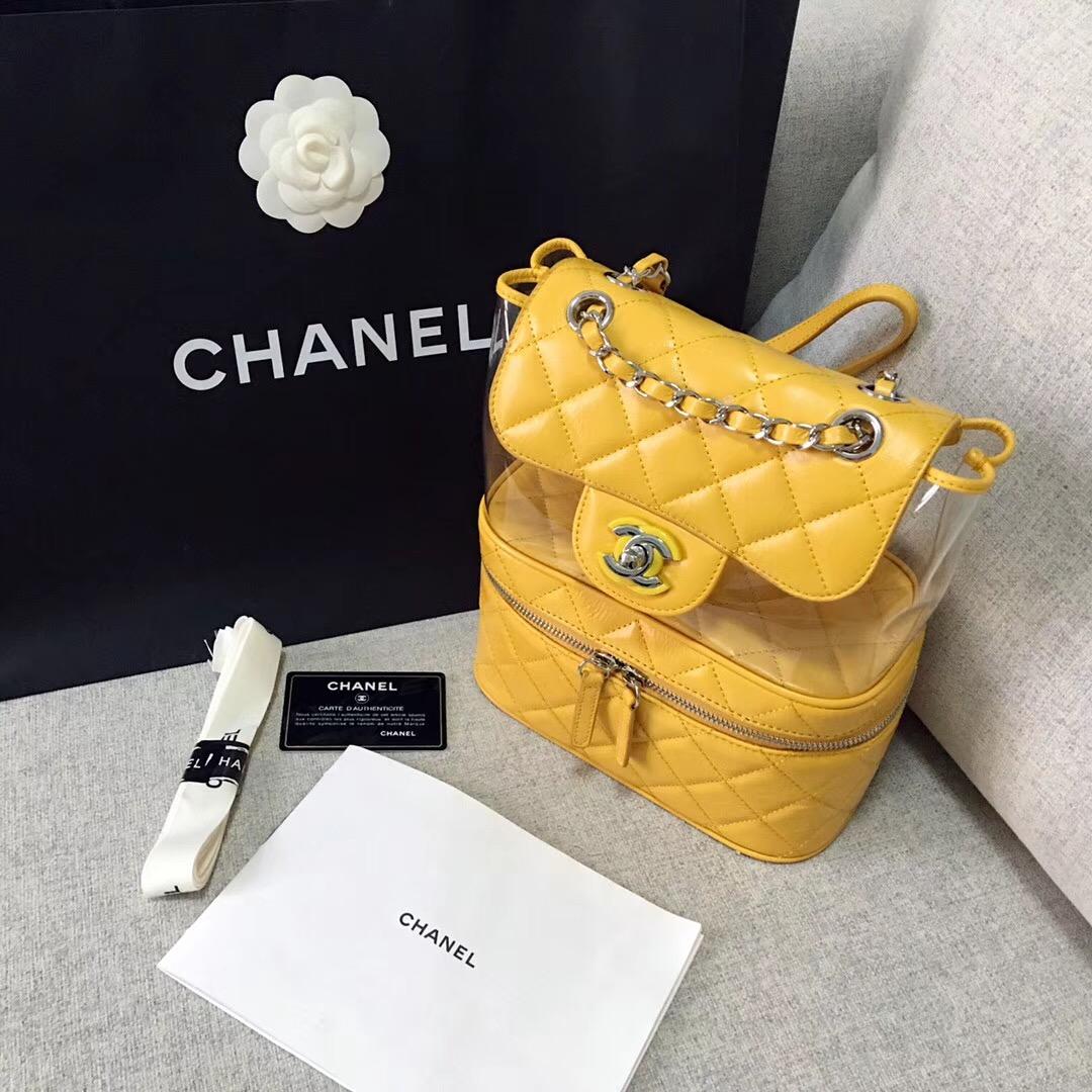 小香2018早春度假系列PVC材質 黄色皱紋小牛皮 口蓋包Flap bag