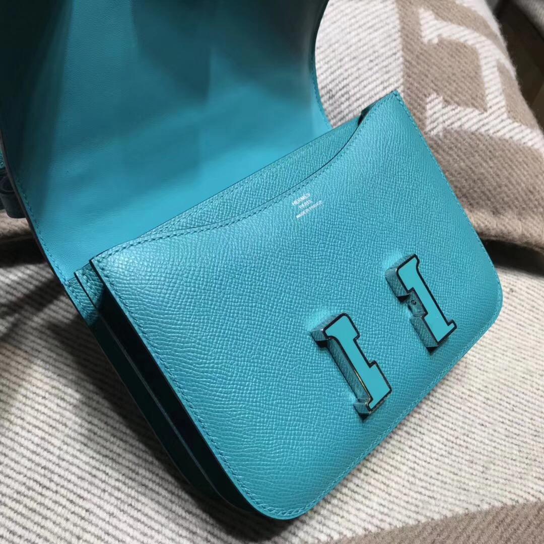 愛馬仕最難買的包袋Constance 18 epsom 7F Blue Paon孔雀藍琺瑯銀扣