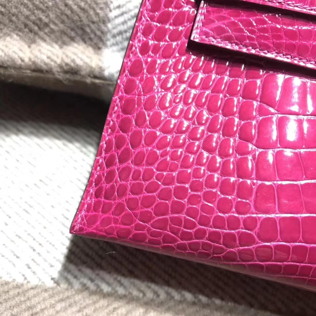 愛馬仕Hermes mini kelly 光面美洲鳄鱼皮革 E5 Rose Tyrien糖果粉