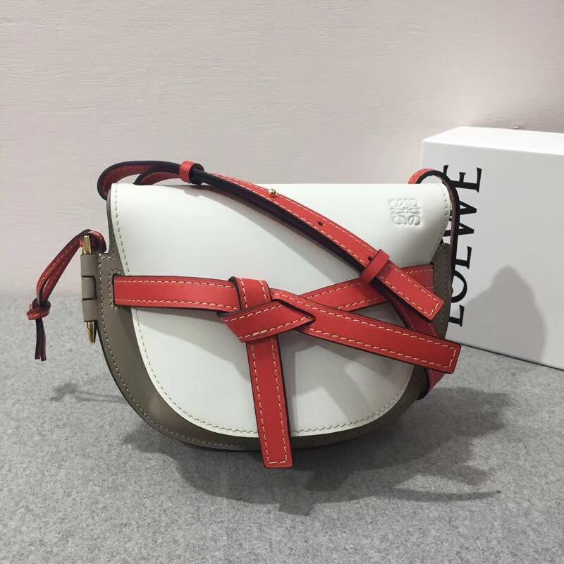 loewe Gate Small Bag Soft White/Light Grey/Red