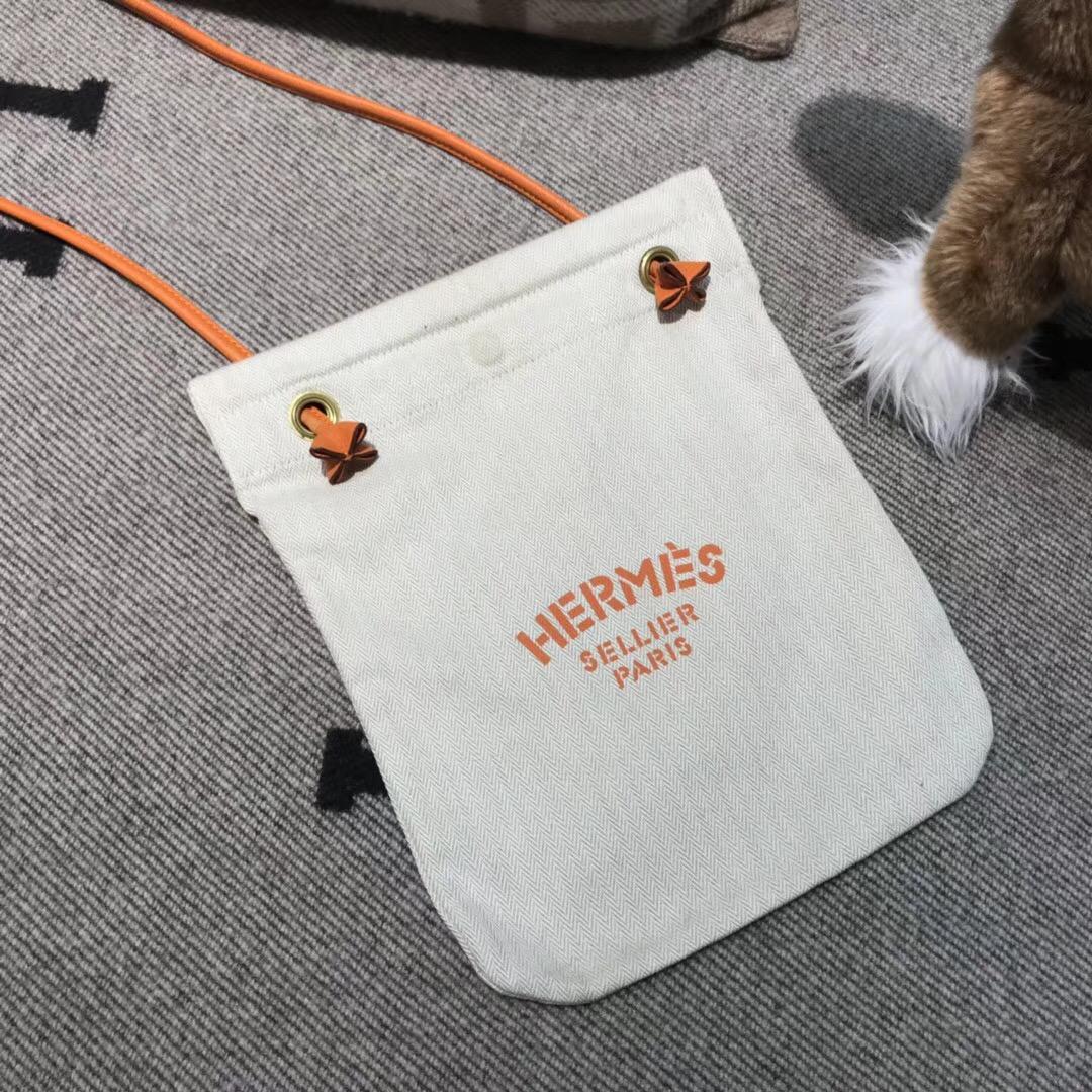 愛馬仕Hermes alina bag 帆布購物袋 網紅包 新顏色米白配橙色