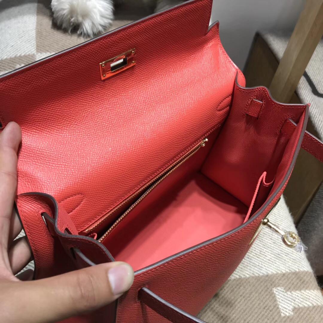 愛馬仕凱莉包Hermes Kelly 28cm Epsom 8V歡樂橘orange poppy金扣新橙色