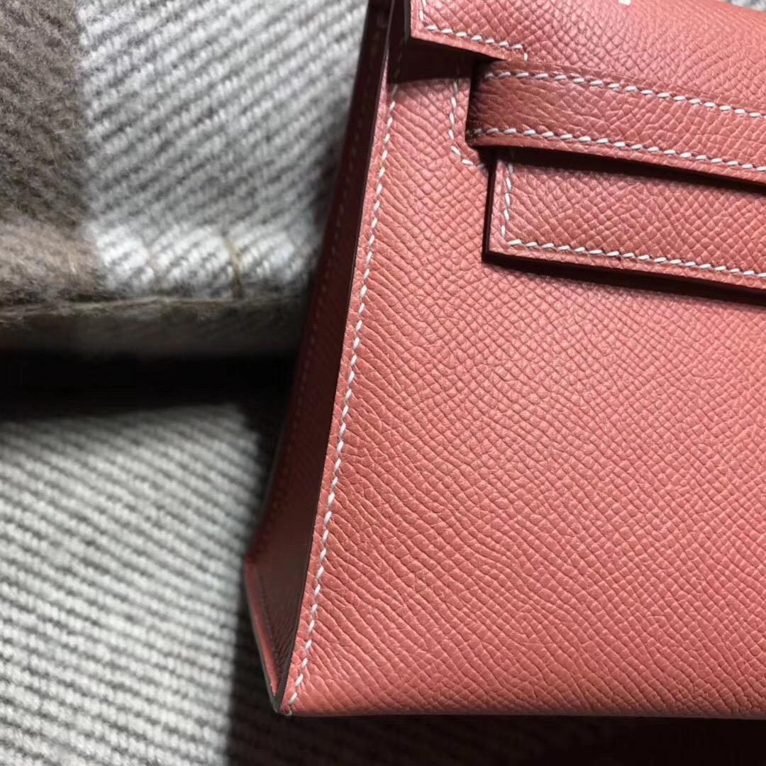 愛馬仕Hermes mini kelly epsom L5 龍蝦粉 Crevette 暖粉色金扣