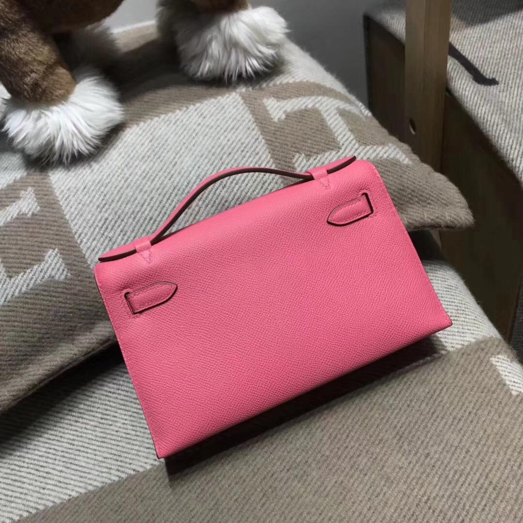 愛馬仕Hermes mini kelly epsom 新唇膏粉 8W Rose Azalee 银扣