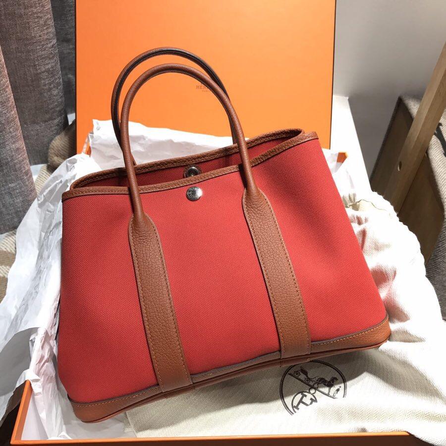 Hermes Garden Party 30 bag 空中花园包帆布搭配negonda 金棕色