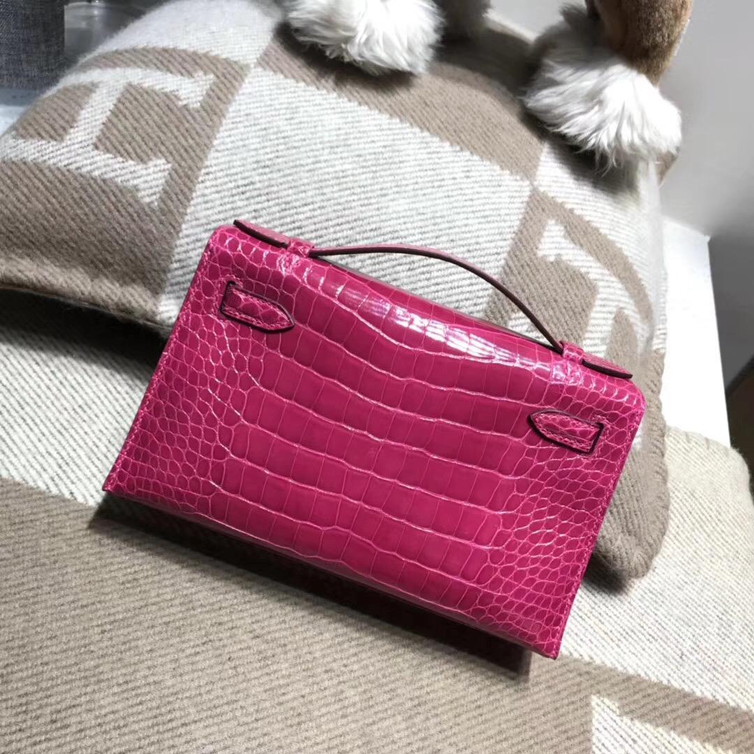 愛馬仕Hermes mini kelly 光面美洲鳄鱼皮革 E5 Rose Tyrien糖果粉