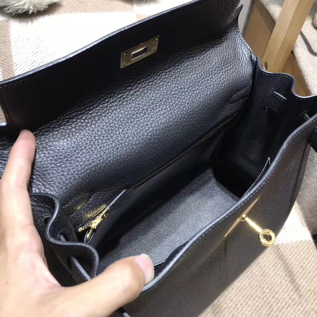 愛馬仕凱莉包Hermes Kelly 28cm Togo Nior CK89 經典百搭黑色金扣