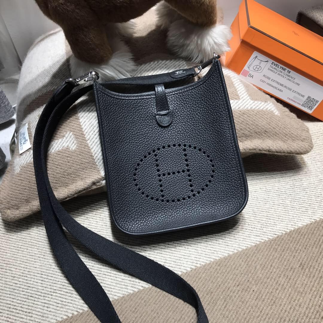 Hermes Eveylne Mini taurillon Clemence TC大牛 Nior ck89 黑色銀扣