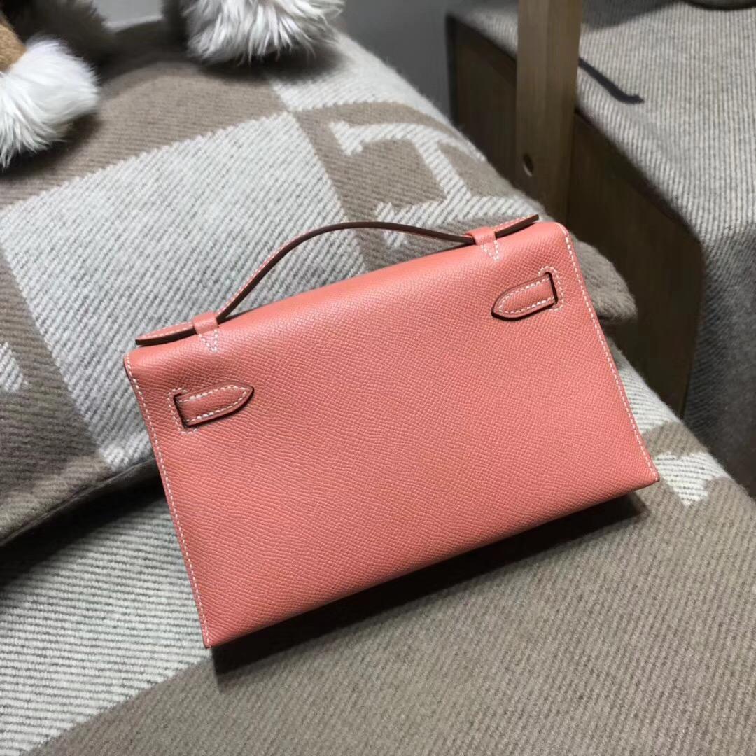 愛馬仕Hermes mini kelly epsom L5 龍蝦粉 Crevette 暖粉色金扣