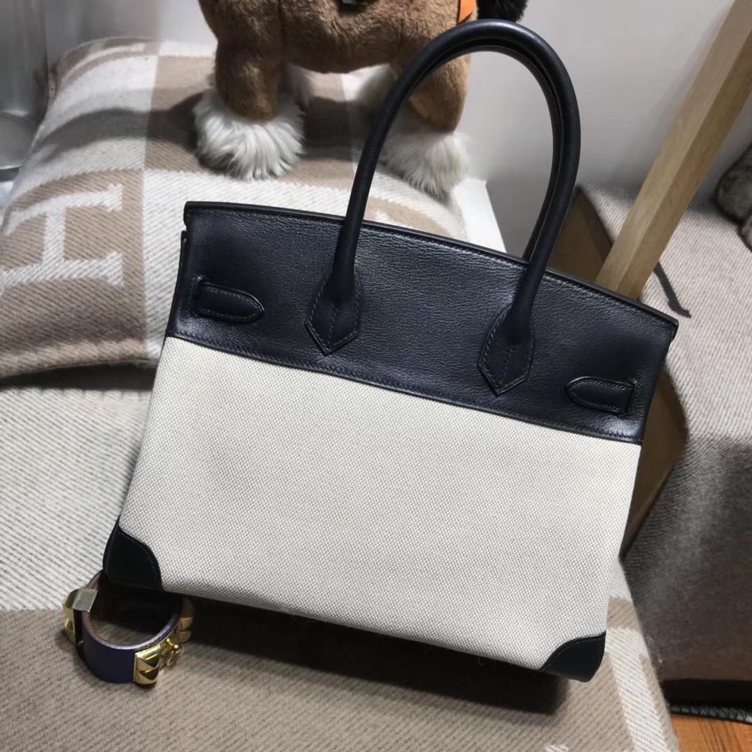 愛馬仕Hermes Birkin 30 Bag 帆布配 Swift calfskin小牛皮CK89 nior 銀扣