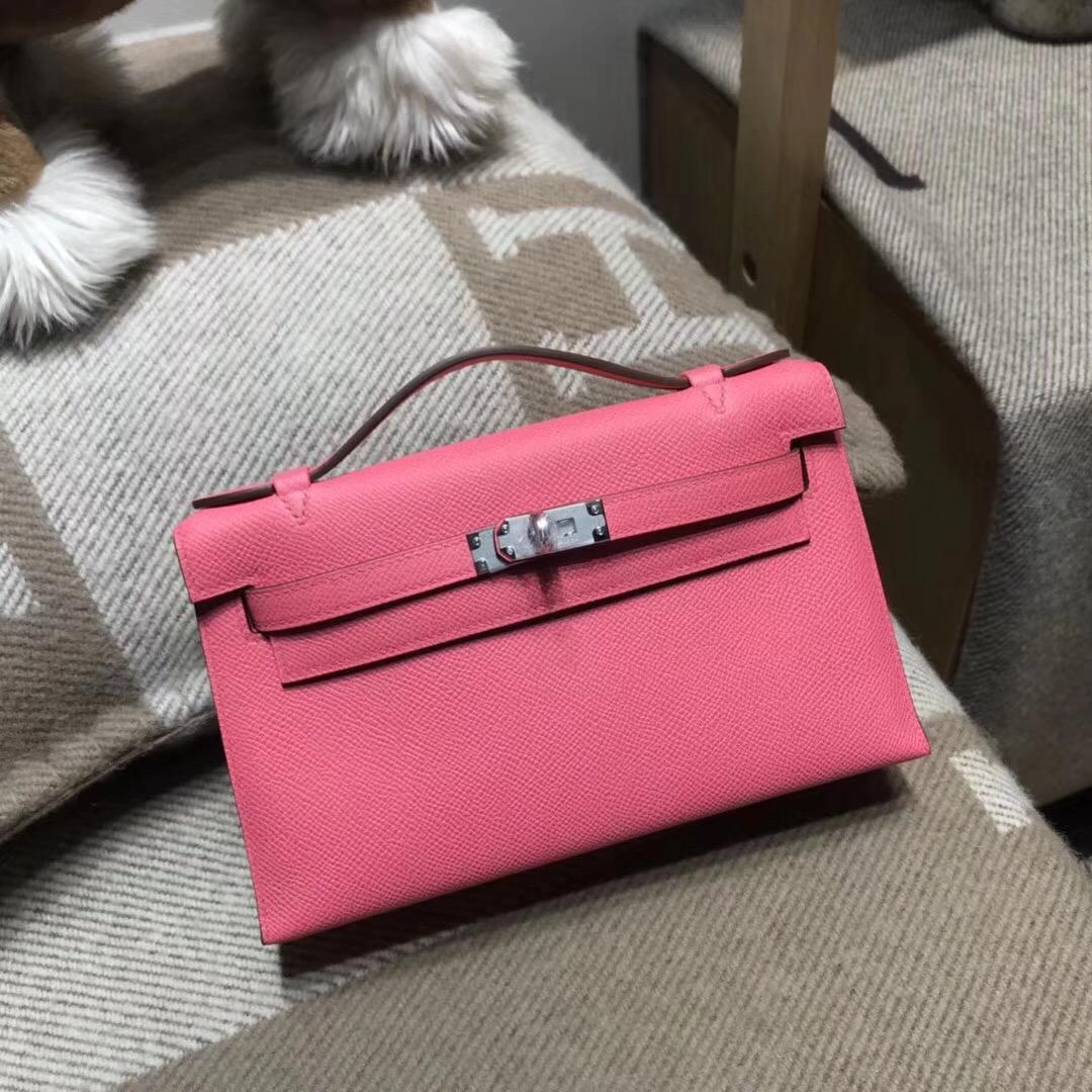 愛馬仕Hermes mini kelly epsom 新唇膏粉 8W Rose Azalee 银扣