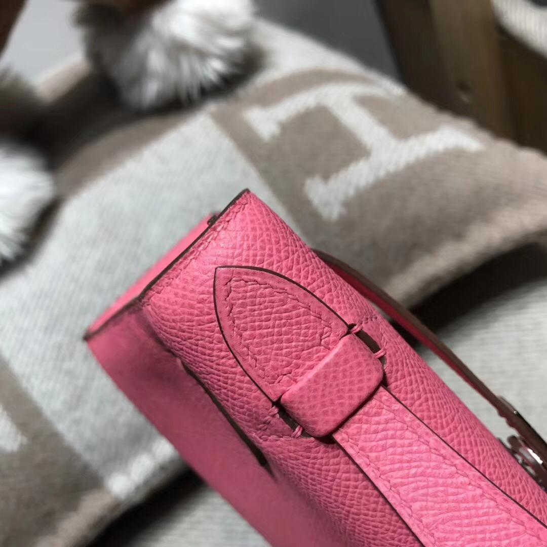 愛馬仕Hermes mini kelly epsom 新唇膏粉 8W Rose Azalee 银扣