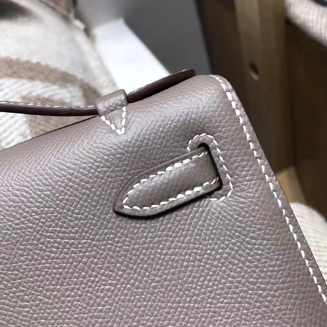 愛馬仕Hermes Mini kelly epsom CK18 Etoupe 大象灰金扣