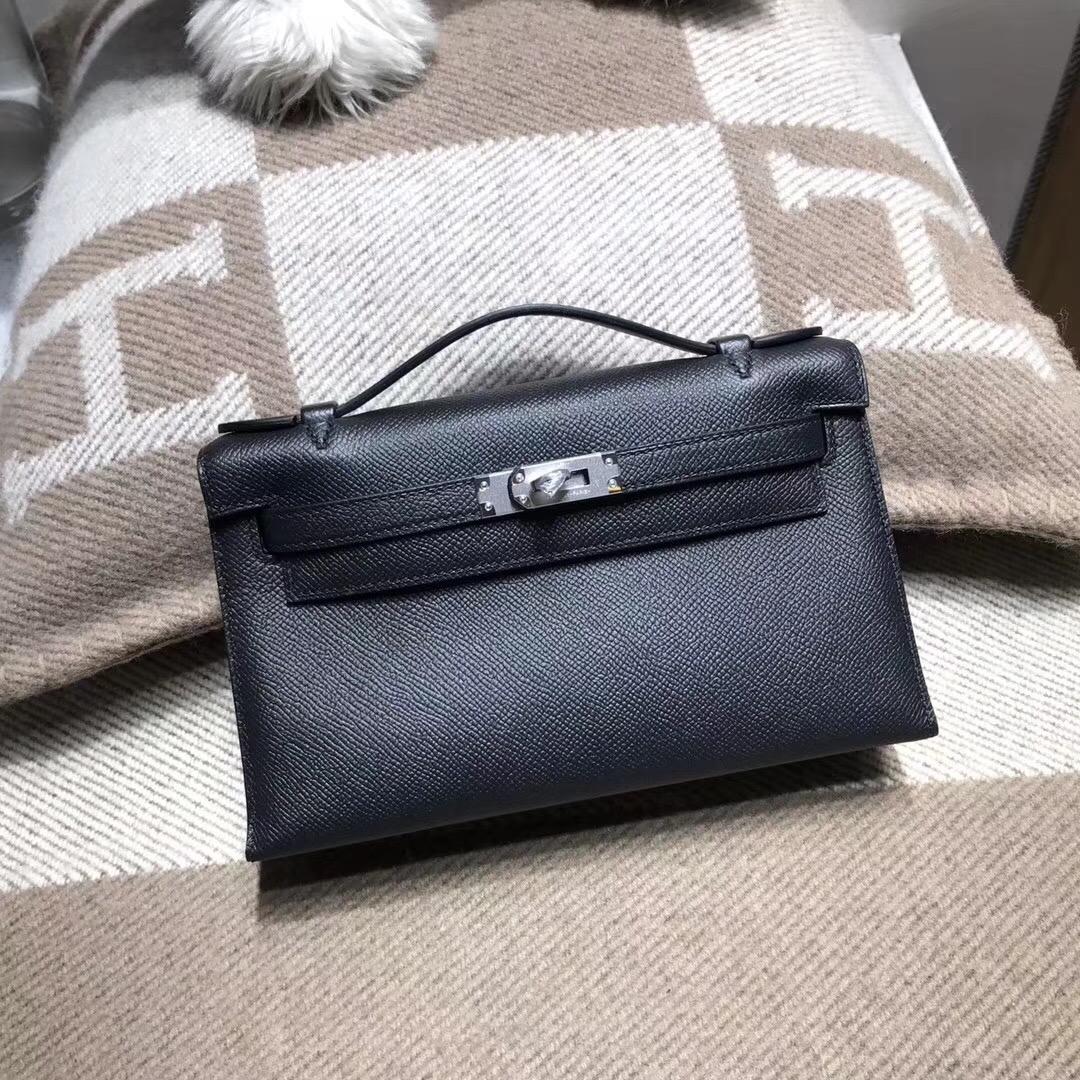 愛馬仕Hermes Mini kelly Epsom CK89 Nior 宴會首選 黑色銀扣