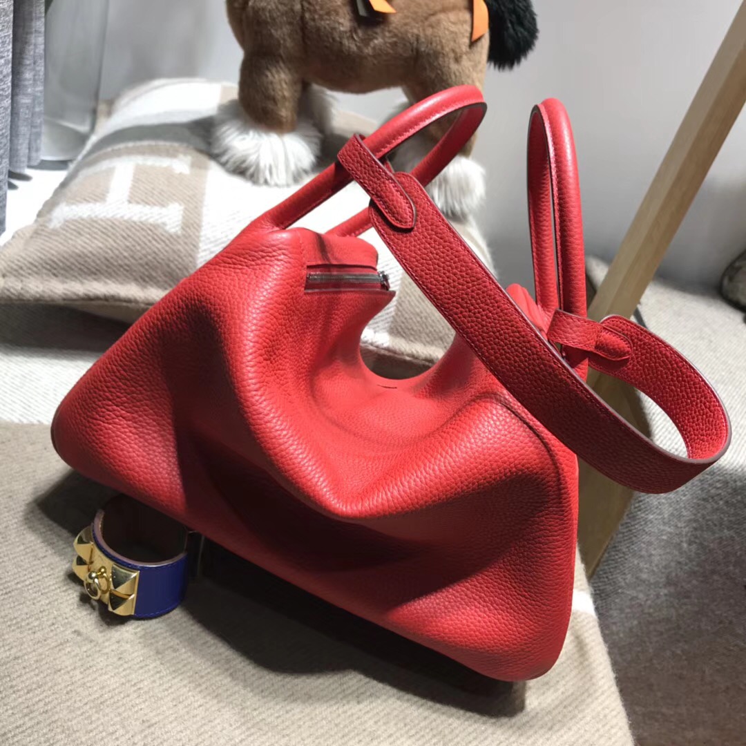 Hermes Lindy bag 30cm TC大牛皮s5番茄紅rouge tomate 银扣金屬