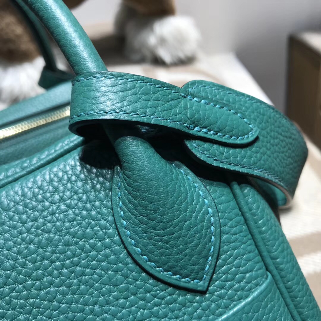 Hermes Lindy bag 30cm taurillon clemence z6孔雀綠malachite金扣金屬